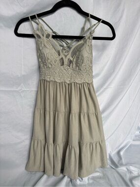 Zenana Outfitters Cream Lace-Trim Tiered Mini Dress